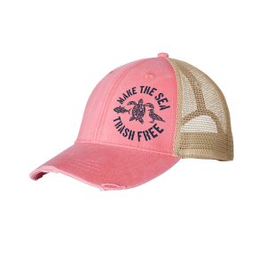 Project3R Coral MAKE THE SEA TRASH FREE Distressed Trucker Hat