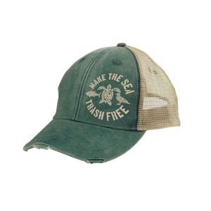 Project3R Forest Green MAKE THE SEA TRASH FREE Distressed Trucker Hat